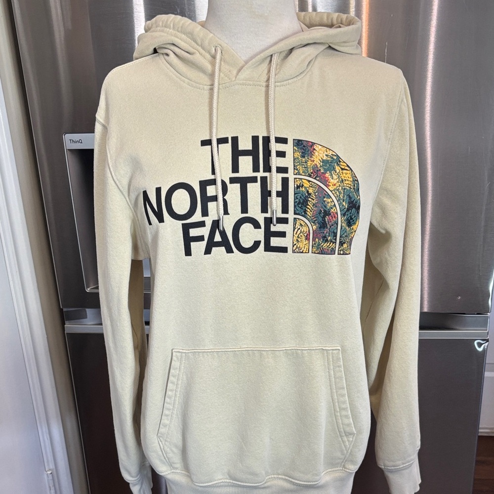 The North Face Cream Hoodie with Colorful Logo